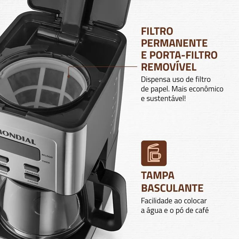 Cafeteira Elétrica 127V Dolce Arome Digital Mondial Preto/Inox 800W