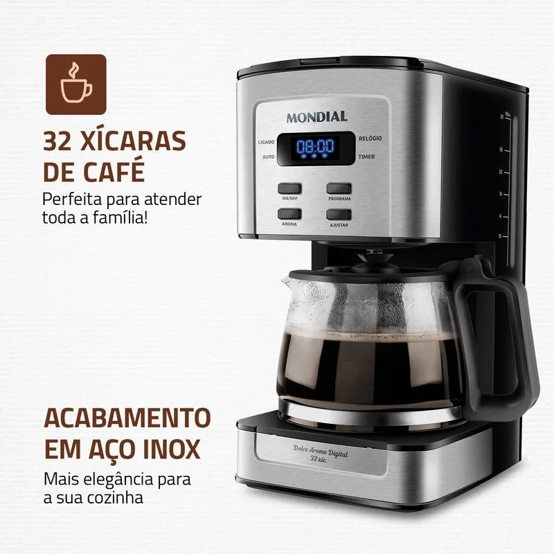 Cafeteira Elétrica 220V Dolce Arome Digital Mondial Preto/Inox 800W