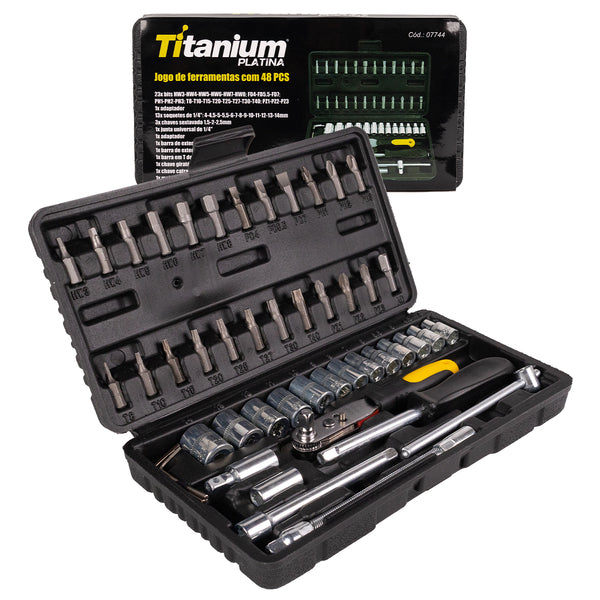 Kit Ferramentas Com Maleta 48 Peças Titanium Platina Preto