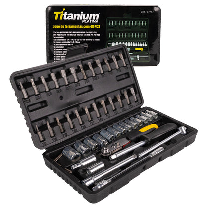Kit Ferramentas Com Maleta 48 Peças Titanium Platina Preto