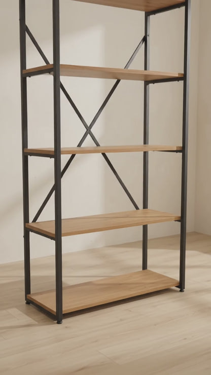 Estante Para Livros 5 Prateleiras Kappesberg Industrial 150cm Cor Canela/preto Fosco - Li006